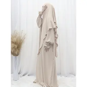 2pcs Elegant Maroon Abaya Dress & Headscarf Full Muslim Robe - Loose Fit Floor-Length Dress with Pockets, Long Sleeve Islamic Clothing for Ramadan, Hajj, Umrah - All-Season Modest Dress for Women Suitable for Muslim Women