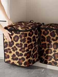 Leopard Print Large Capacity Clothing Storage Bag, Collapsible Clothes Storage Box with Zipper, Suitable for Moving, Storage, Sorting, Business Trips