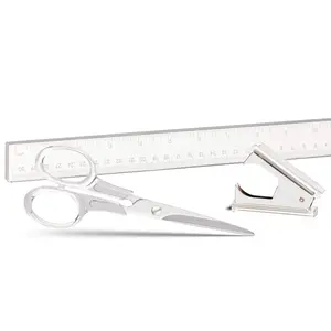 Staple & Stick | Stationery & Desk Accessories | Scissors, Staple Remover & Ruler Set | Silver & Clear Acrylic Lucite | Office Desk Accessories | Office Gift Set