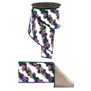 4" x 10yd D'Lux Fused Ball Ornament Garland Ribbon – Mardi Gras