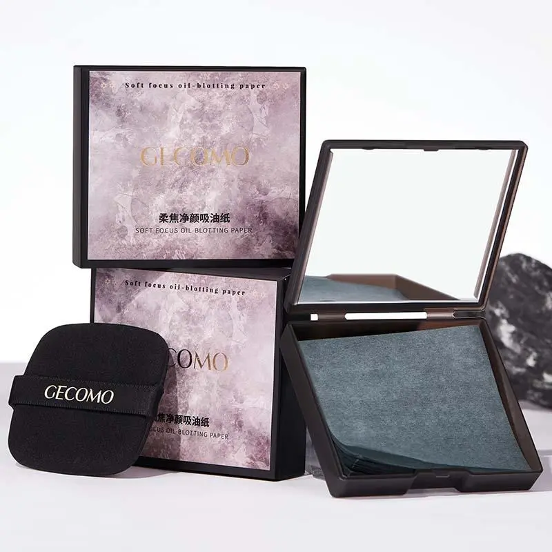 Portable Mirror Case With Puff, Oil-absorbing Sheets, And Blotting Paper Makeup