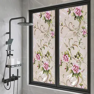 Floral Pattern Glass Sticker, Static Frosted Glass Sticker, Privacy Glass Decorative Sticker for Home Office, Window Decorative Sticker, Ornaments