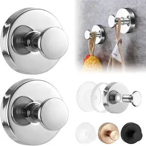 2 Pack Stainless Steel Towel Hooks for Bathroom, Chrome Suction Cup Hooks for Shower