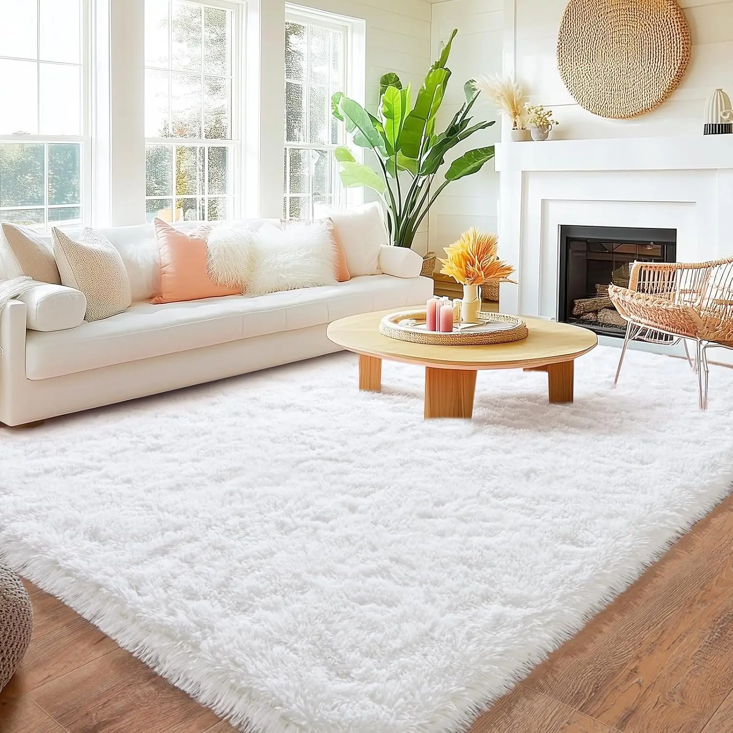 8X10 Area Rugs for Living Room, Large Ultra Fluffy Fuzzy Shag White Rug for Bedroom, Modern Plush Soft High Pile Upgrade Non-Slip Carpet for Kids Girls and Boys, Dorms, Home Decor Aesthetic Quntue
