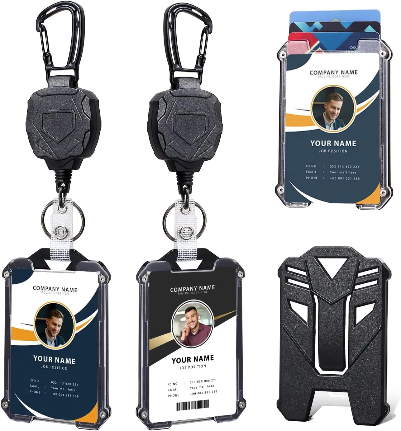 Heavy Duty Retractable Badge Holder with Carabiner Clip & Lanyard - Tactical Badge Reel Keychain for ID Cards, Keys, Access Cards - Durable for Office, Security Professionals