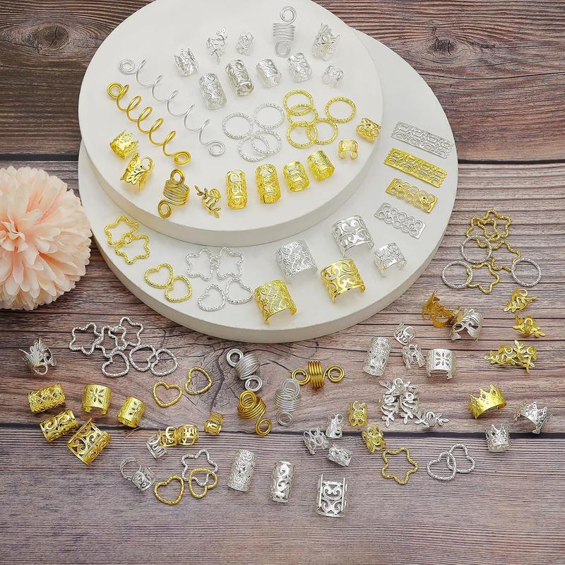 260 Pcs Hair Jewelry for Braids,Hair Beads Accessories for Dreadlock,Metal Hair Clips Cuffs Rings,Loc Rave Hair Charm Decorations Adjustable Kits for Men Women Gold and Silver