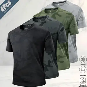 4-pack summer men’s high-street camouflage quick-dry short-sleeve T-shirts—trendy sports-casual style. Breathable, skin-friendly ice-feel fabric that stays cool, wicks sweat, and doesn’t feel clingy. Classic crew neck design for a distinctive look. Loose