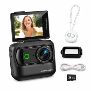 【Action Me】【FathersDayGift】Super Light Action Camera – Magnetic Mini Thumb Camera with Flip Screen, Hands-Free POV Vlog Recording, Charging Case, Wearable Cable Accessories, Protective Fixed Border Cap Clip (Black, White, Pink Options) Memorial Day