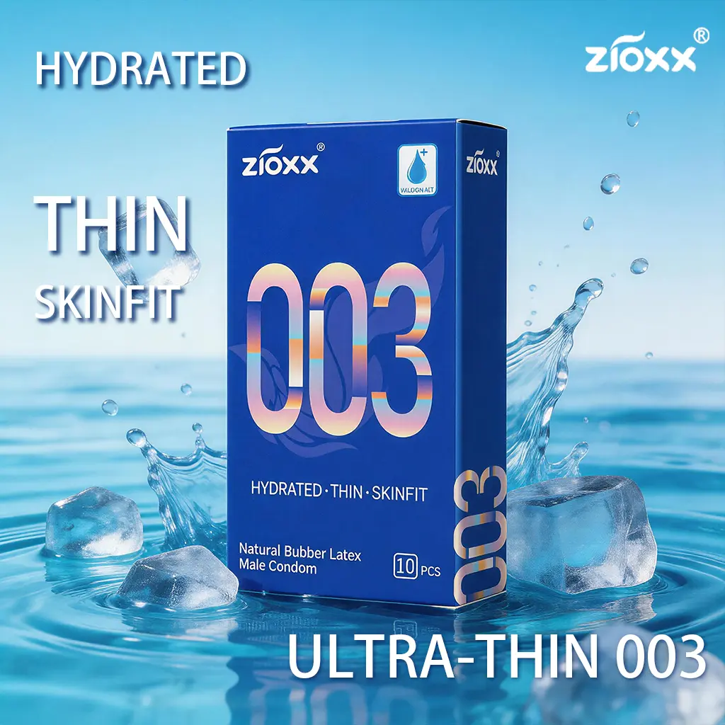 【Zioxx 003】10 Count  Ultra Thin Condoms for Men Hyaluronic Acid Lubricated for Extra Comfort SkinFit Natural Latex Odorless & Ultra-Sensitive