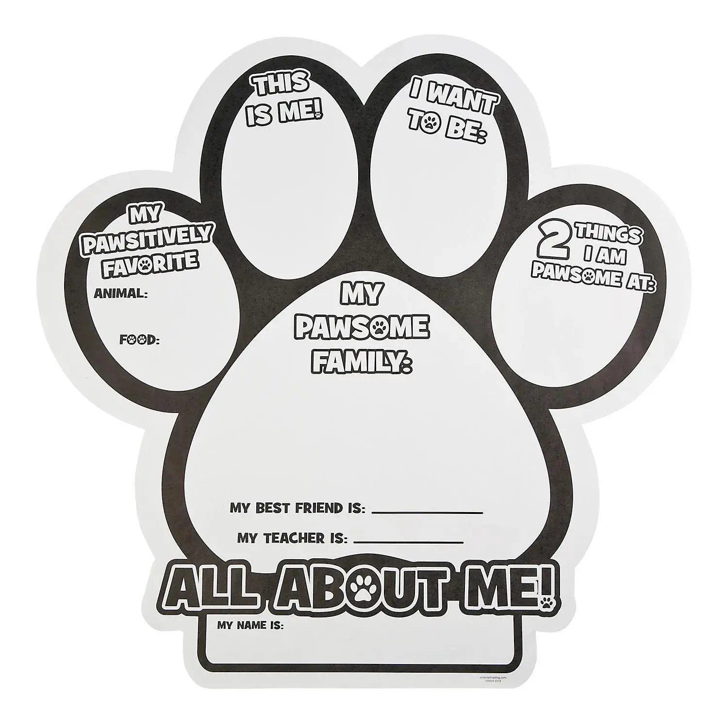 Color Your Own All About Me Paper Paw Print Posters - 16" x 16", 30 Pcs