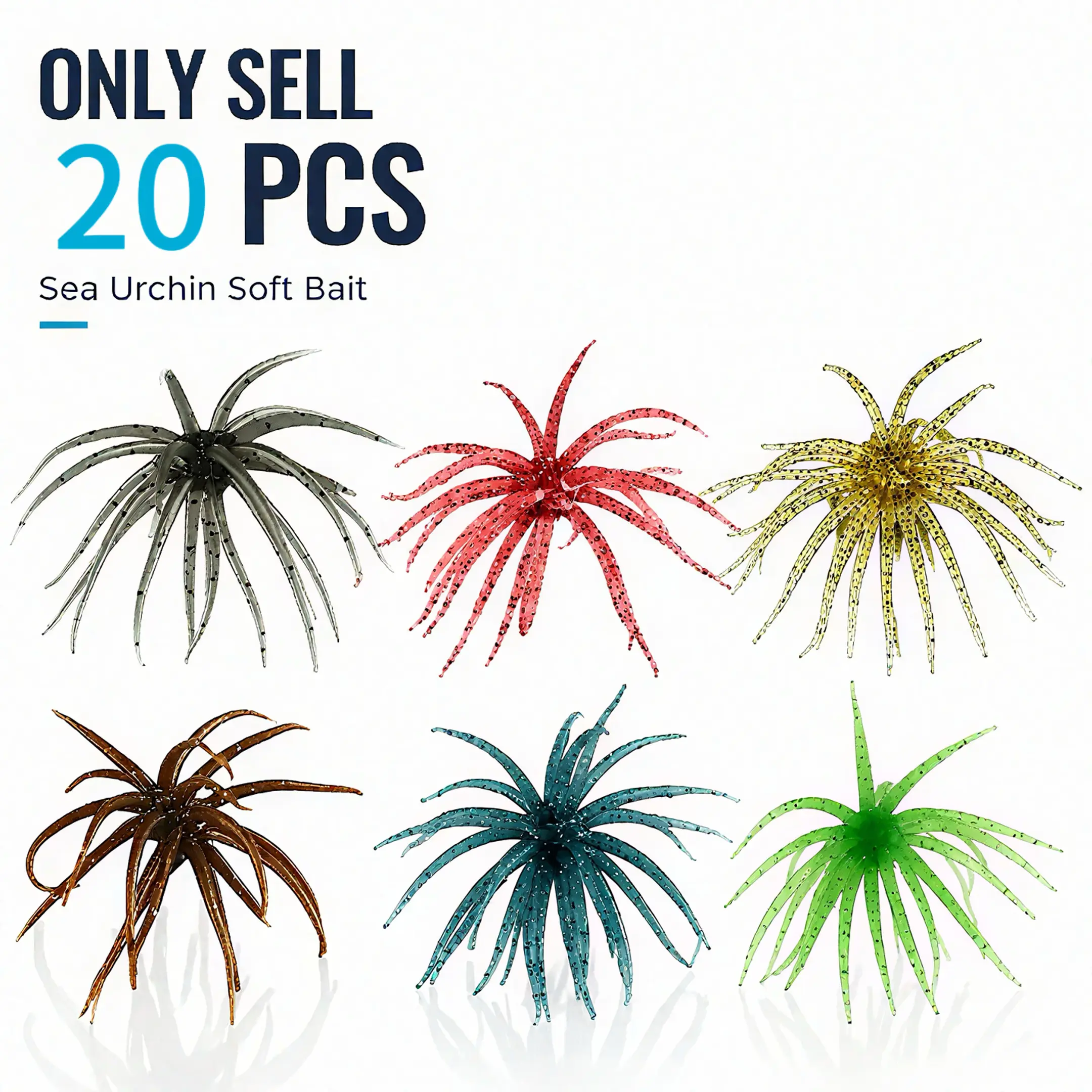20PCS Floating Sea Urchin Soft Bait, Artificial Fishing Lure, Fishing Lures Kit, Multiple Color Options, Durable & Stretchy Design, Finesse Lifelike Dice Fishing Lures with Multiple Tentacles for Trout, Bass, Crappie, Fishing Lure Set