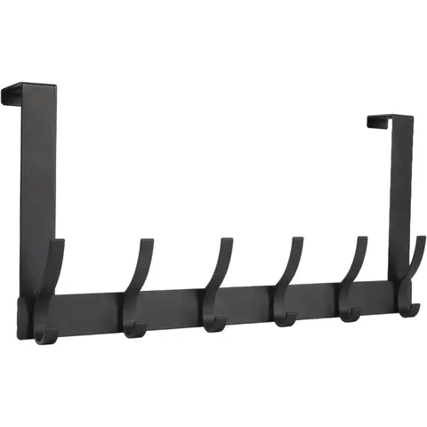 Over The Door Hooks, Door Hanger Hooks for Hanging, Over The Doors Towel Racks for Bathroom with 12 Coat Hook, Coat Rack Dorm Essentials Bathroom Accessories（1 Pack, Black）