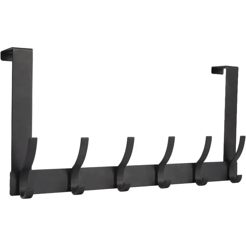 Over The Door Hooks, Door Hanger Hooks for Hanging, Over The Doors Towel Racks for Bathroom with 12 Coat Hook, Coat Rack Dorm Essentials Bathroom Accessories（1 Pack, Black）