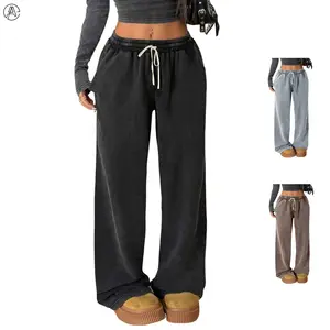 Arssm Women’s Baggy Sweatpants – Wide Leg Palazzo Pants with Acid Wash, Cotton Joggers, Drawstring Athletic Pants with Pockets for Casual Streetwear