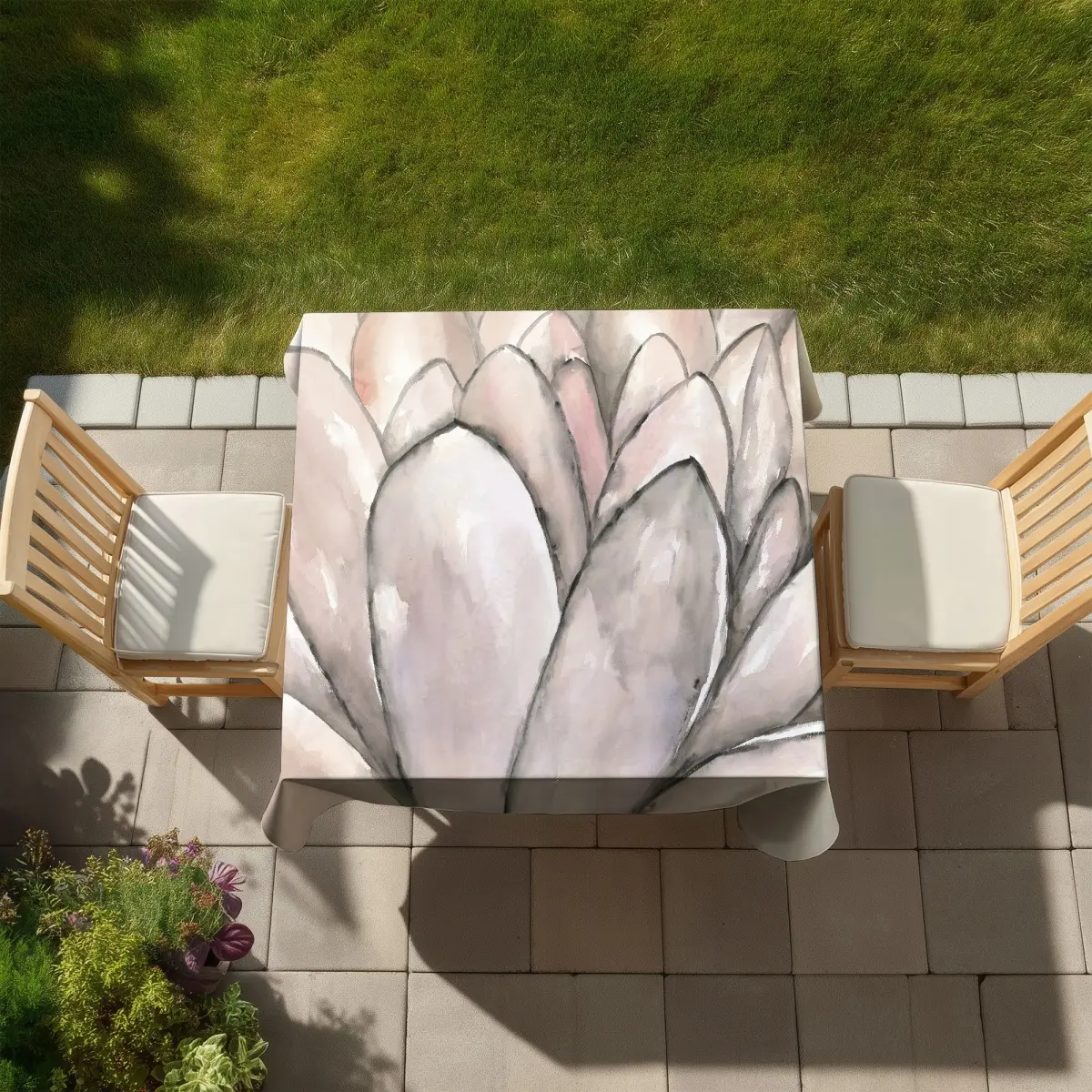 360 stand Modern Floral Print Tablecloth - 58x58 in Blush Pink, Home Outdoor Furniture Decor for Outdoor Patio, Patio Dining Table, Indoor-Outdoor Tablecloths