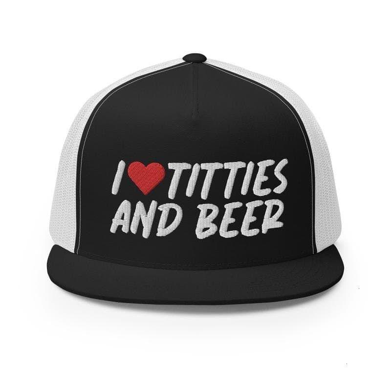 I Love Titt*es and Beer Premium Trucker Hat Flat Bill High Crown Adjustable Funny Cap