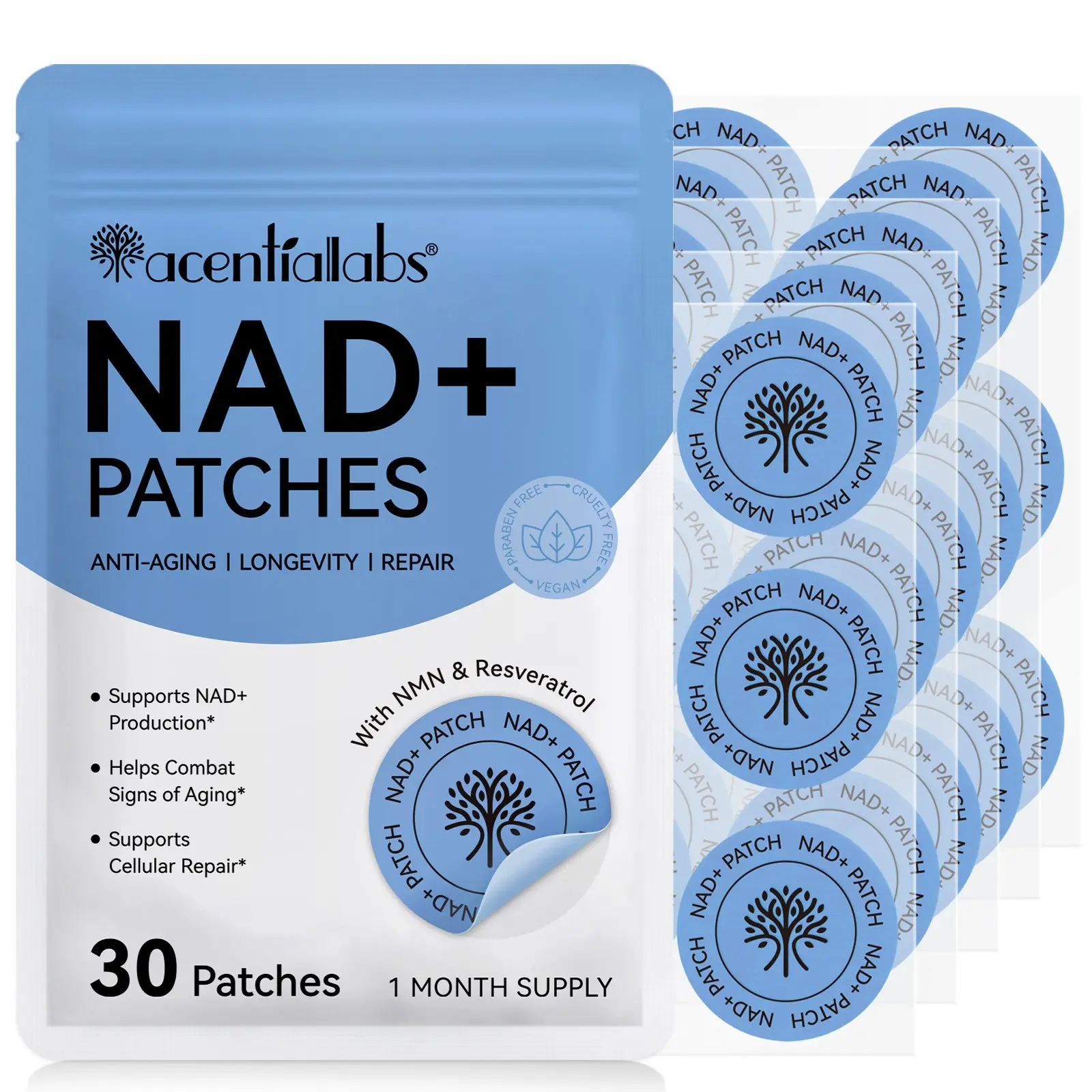 acentiallabs Nad+ Patches, 30 patches; skincare patches; natural care; suitable for daily use; an ideal gift choice.