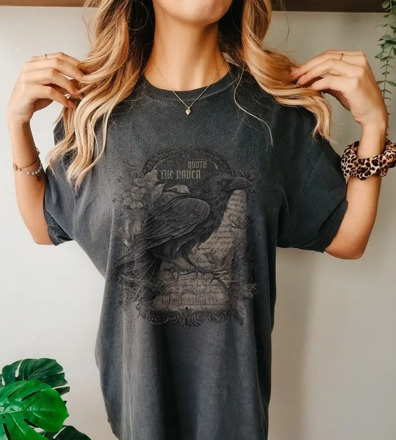 [Sale up to 50%] Edgar Allan Poe Shirt Poe T-Shirt Vintage Raven Shirt Vintage Crow Tshirt Poem Shirt Vintage Poem Shirt Quoth the Raven Tshirt Dark Academia