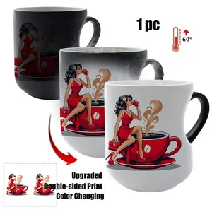 Thermosensitive Ceramic Mug with Heart-Shaped Handle, Color-Changing Coffee Mug, 11oz Insulated Cup for Daily Use & Gift Ideas, Drinkware, Stylish Mug