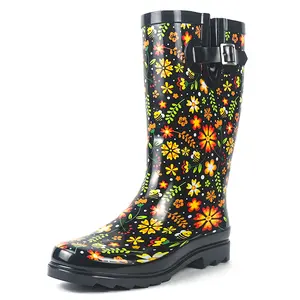 Landchief Women's Knee-High Rain Boots - Waterproof Rubber Garden Shoes with Anti-Slip Mid Heel Comfortable Outdoor Footwear for Ladies Girl Pup Parade