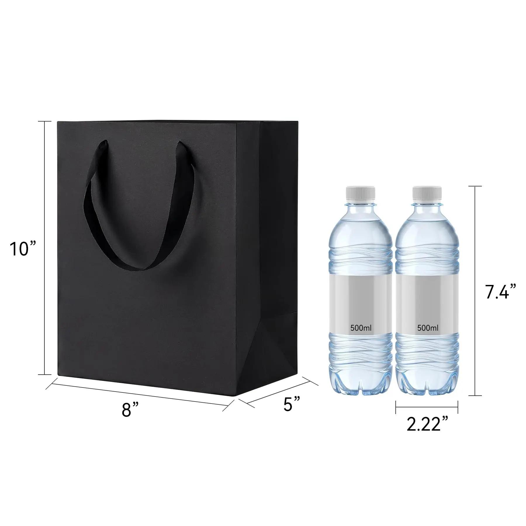 Black Shopping Bags With Handles 50 Pack Medium Paper Bags for Party Shopping Wedding Birthday Graduation Fathers Day