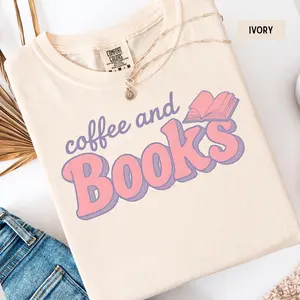 Comfort Colors Books and Coffee Shirt, Book Lover Coffee Lover Tee, Cozy Reader Aesthetic, Back to School Outfit, Cute Bookworm Gift, Reading Club Graphic Shirt