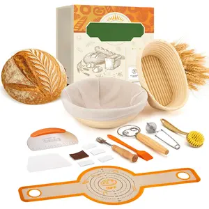 Bread Proofing Basket Set,10 Inch Round & 9 Oval Sourdough Bread Baking Supplies With Linen Liner - Sourdough Starter Kit Silicone Pot