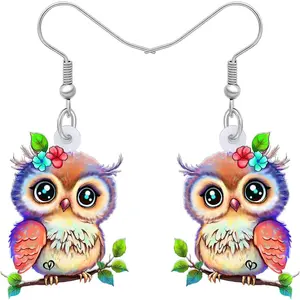 Cute Acrylic Owl Earrings - Dangle Cartoon Owl Jewelry for Women Lovers Gifts