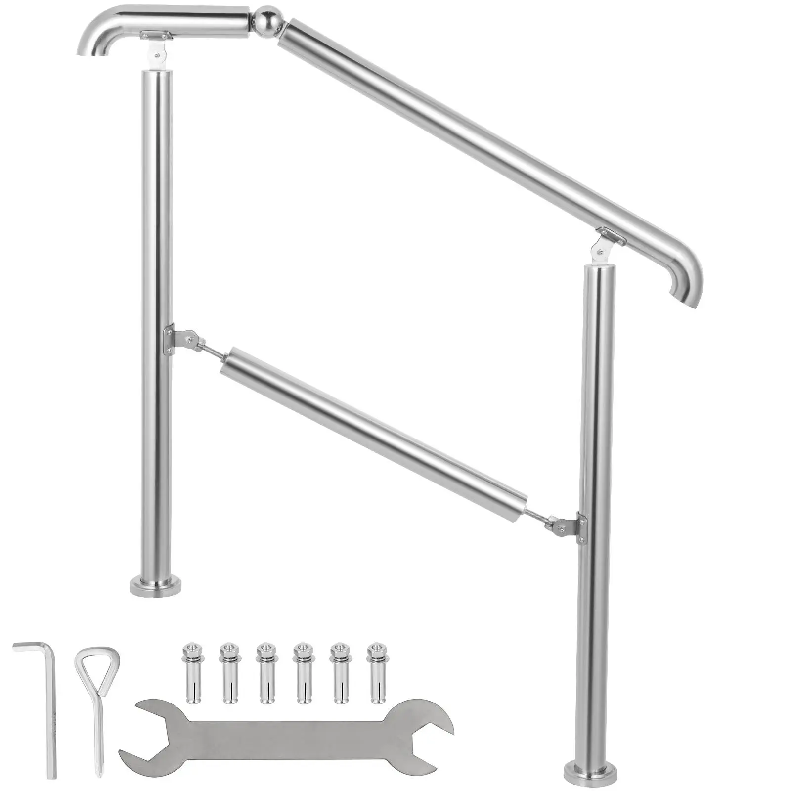 【SummerFinds】VEVOR 304 Stainless Steel Transitional Handrail, 0-45° Adjustable Angle, 0.05"/1.2mm Thick Tube, 441lb Capacity, Silver with Screw Kit, 10+ Year Durability, DIY Support for Elderly/Pregnant Women, Garden/Porch
