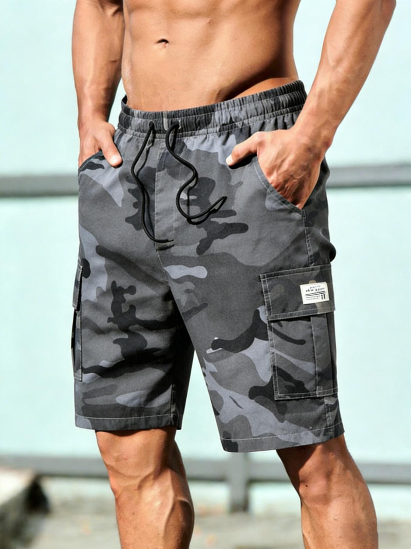 Men&rsquo;s Camouflage Cargo-Style Shorts, Menswear Loose-Fit Summer Bermuda Shorts with Multi-Pockets and Drawstring for Outdoor Casual Wear, Casual Athletic Shorts, Clothes,summervibes