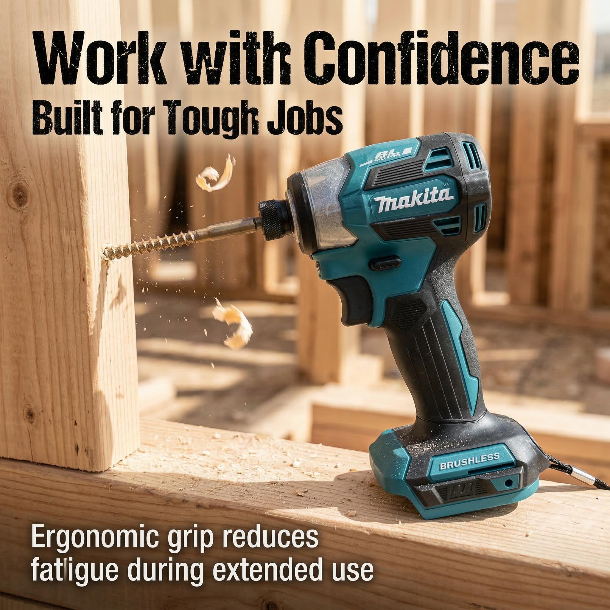 Makita DTD173 18V Cordless Impact Driver Kit Includes Battery  For Automotive And Construction Tasks power  torque brushless impact wrench powertools wood plastic durable tool rapid charger