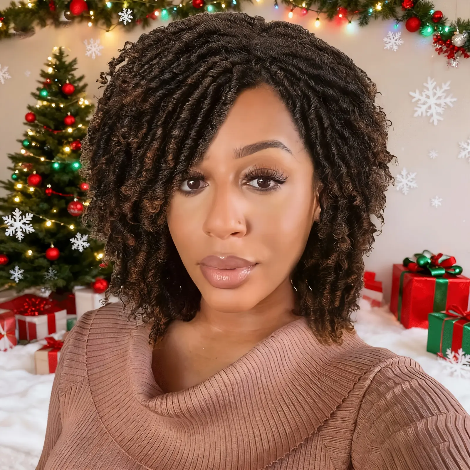 Ombre Dreadlock Braided Wig Black Brown Short Afro Curly Braided Crochet Twist Dreadlock Wigs Heat Resistant Synthetic Fiber Glueless Hair Wigs Daily Party Wig