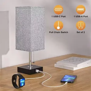 Upgraded Bedside Table Lamp with Touch Control, USB & AC Ports, 3-Way Dimmable Nightstand Lamp for Bedroom, Living Room, Office