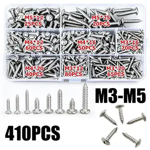410-Piece Stainless Steel Self-Tapping Screw Set (m3 M4 M5), Durable Hardware Kit for DIY Projects, Essential Tools for Home Improvement, Stainless Steel Screws