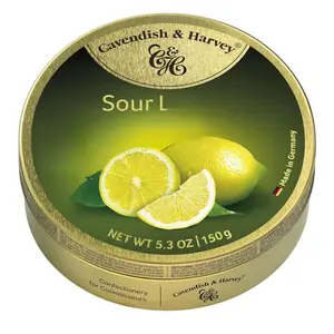 Cavendish & Harvey Sour Lemon Hard Candy Drops – Real Fruit Juice, 5.3 oz Gold Tin | Classic Tangy Candy Snack Sweet Bonbon Sugar