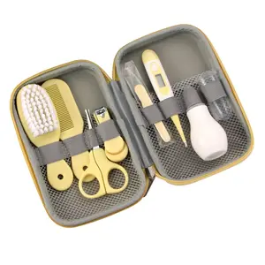 Baby Grooming Kit, 8 in 1 Baby Hair Brush/Nail Clipper/Nose Cleaner/Finger Toothbrush/Nail Scissors/Manicure Kit for Baby Care Keep Healthy and Clean(Yellow)