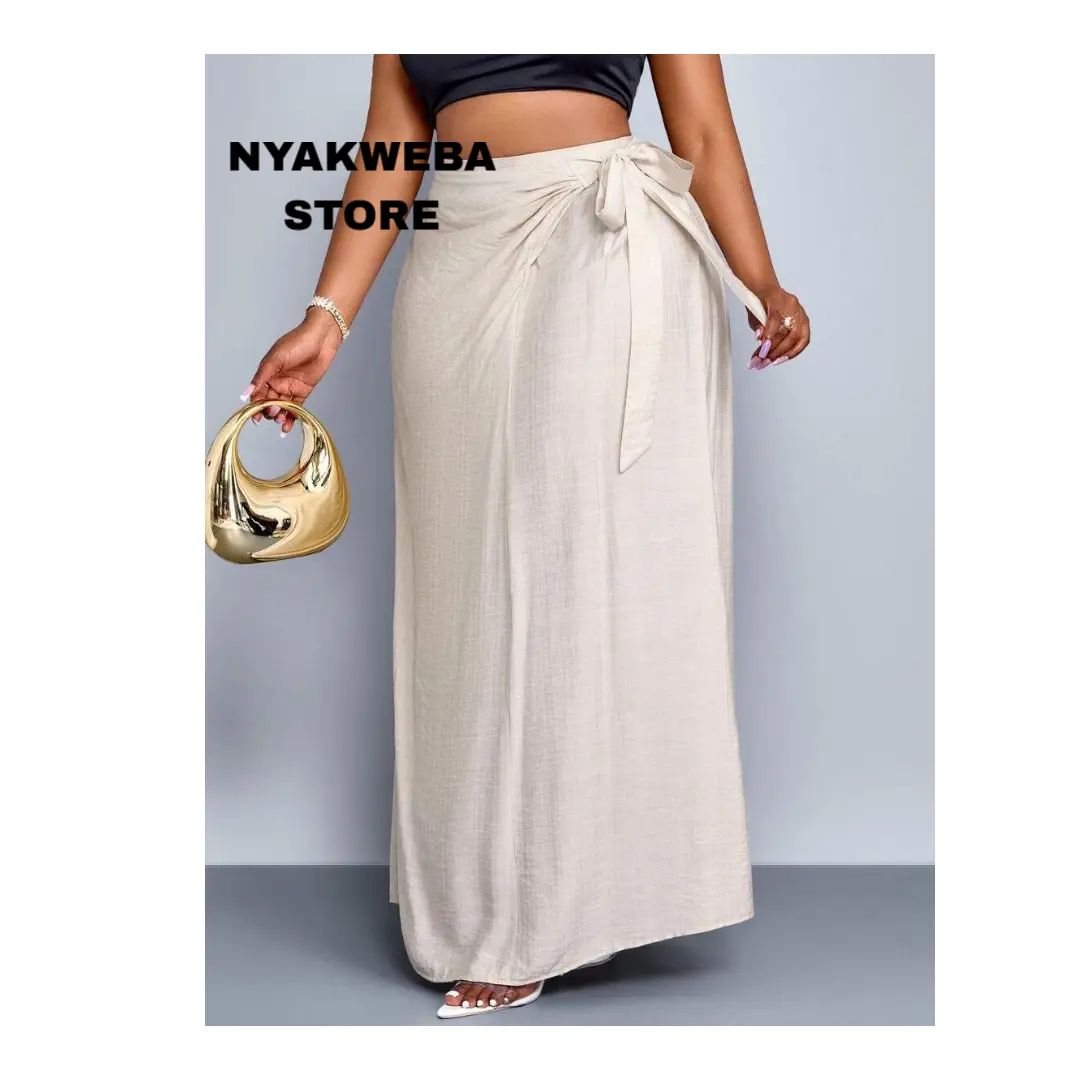 NYAKWEBA Women's Elegant High-Waisted Wrap Maxi Skirt – Linen-Look Side-Tie Long Sarong Skirt for Beach Vacation, Date Night & Casual Outings
