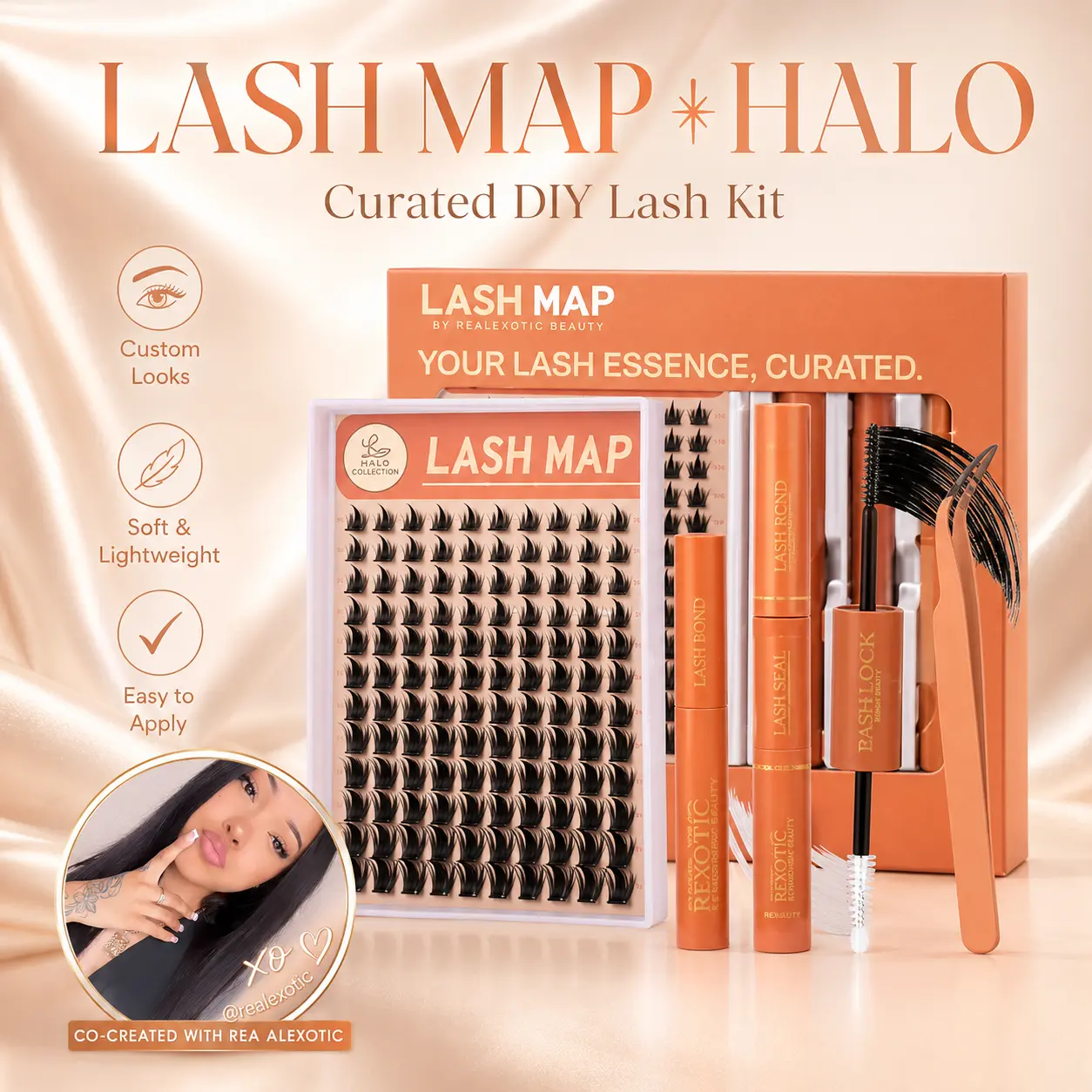 LASH MAP × HALO DIY Lash Extension Look Kit, Cluster Lashes and Lash Tools for Natural to Full Glam Makeup with Lash Tools for Everyday, Party and Holiday Makeup