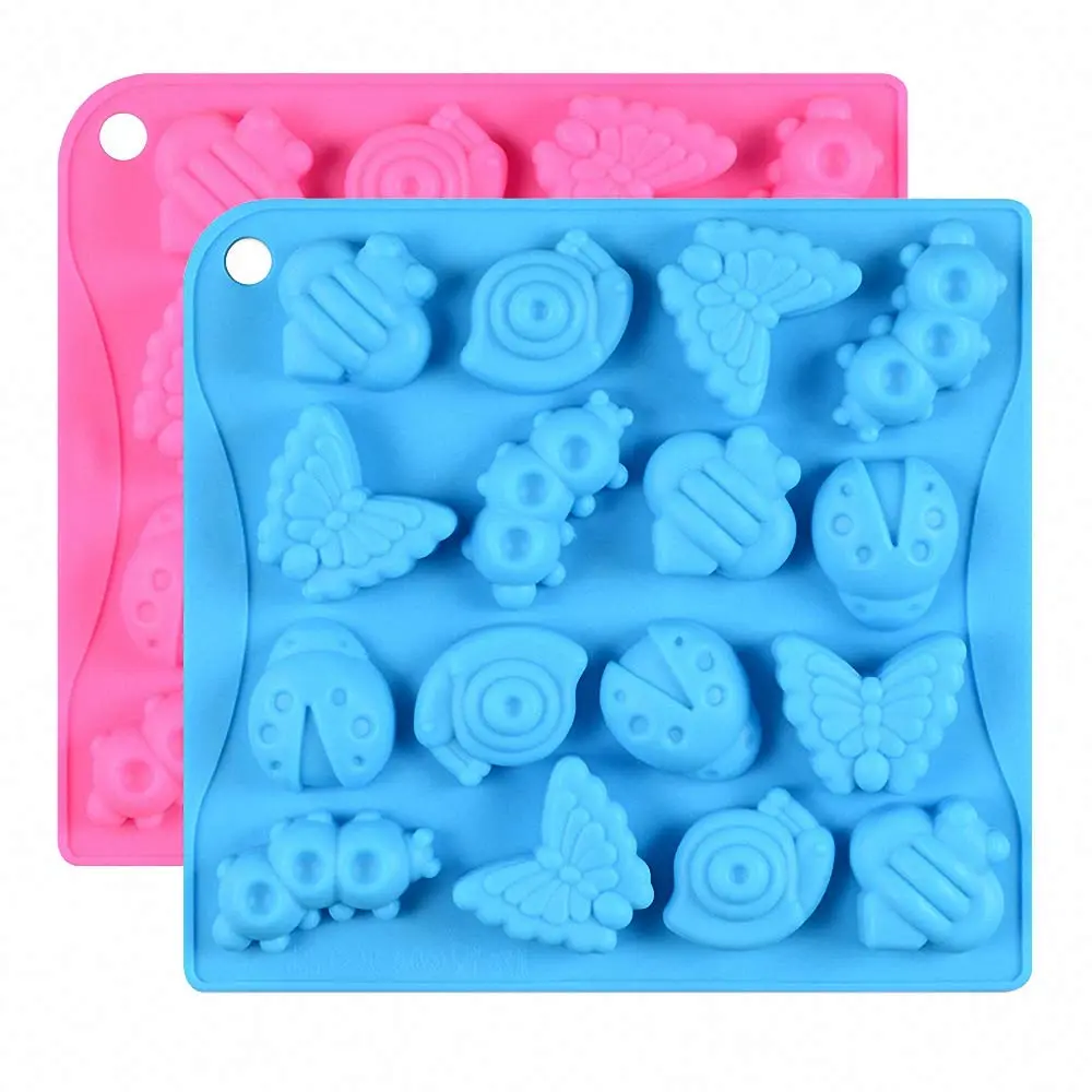 2pcs 16 Cavity Insect Silicone Molds Butterfly Snail Ladybug Bee Chocolate Candy Mold Crayon Wax Melt Mini Soap Mould Ice Cube Tray (random Colors)