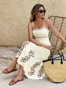 Women's Backless Thin Strap Sleeveless Vintage Plant Floral Vacation Commute Casual Fitted Dress, Summer Cool Clothing, Ladies' Fashionable Casual Wear, Womenswear