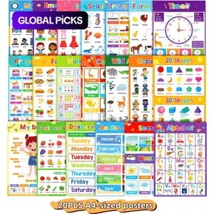 English Learning Theme Poster, 20pcs/set Cognitive Time Fruits Colours Animals Bodies Educational Wall Poster for Home Decor and Classroom Wall Decoration #GLOBAL PICKS