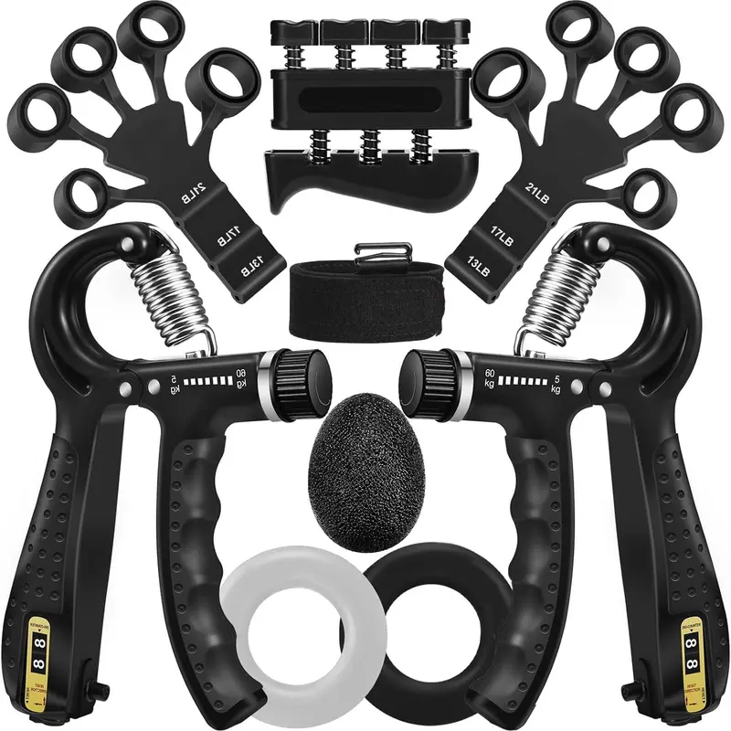 SSS GRGB Hand Grip Strengthener Workout Kit (5-Pack/10-Pack) - Adjustable Resistance Forearm Gripper, Finger Stretcher, Grip Ring, Stress Relief Ball | Muscle Training Equipment, Portable Exercise, Home Workout Accessory, Training Fitness Equipment
