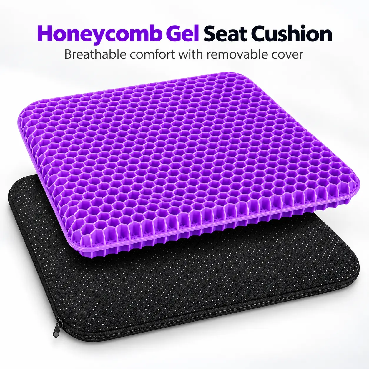 Breathable Gel Seat Cushion with Non-Slip Cover, Cooling Honeycomb Gel Seat Pad, Thick Ergonomic Support, Pressure Relief For Hips, Hand Washable Outer Cover, Fits Desk Chair And Car Seat