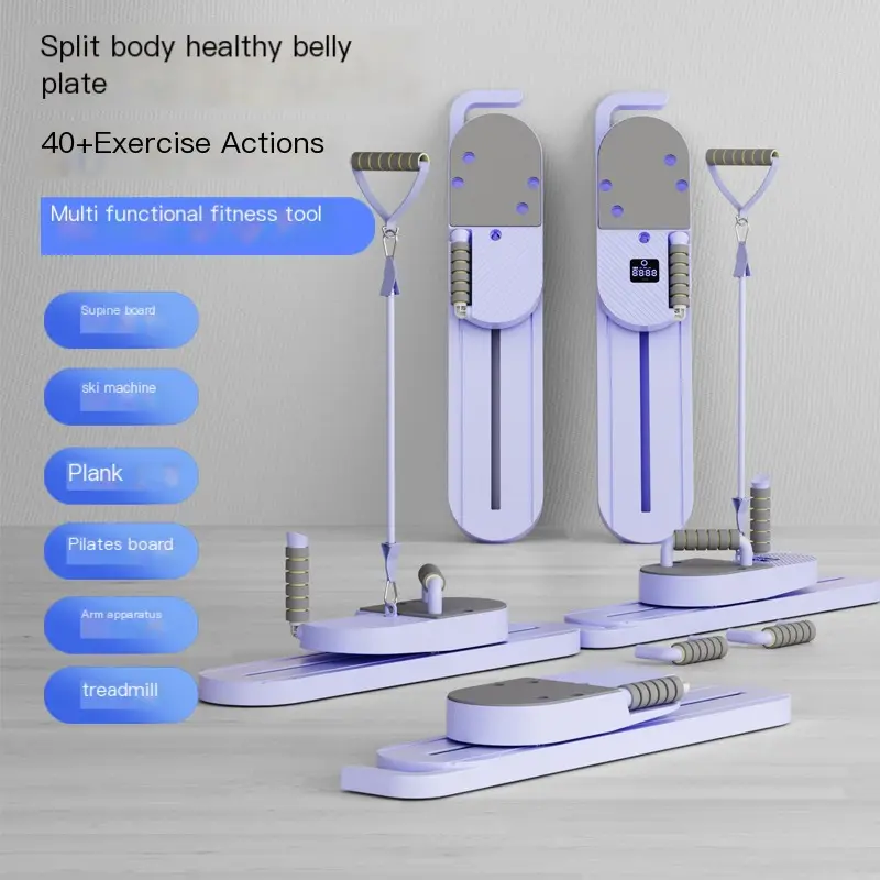 Split Pilates balance board, 40+ exercise movements, multifunctional fitness tool, (abdominal board, ski machine, plank support, Pilates board, arm trainer, walking machine, tension rope, push-ups), USB charging (timing, counting, calorie counting)
