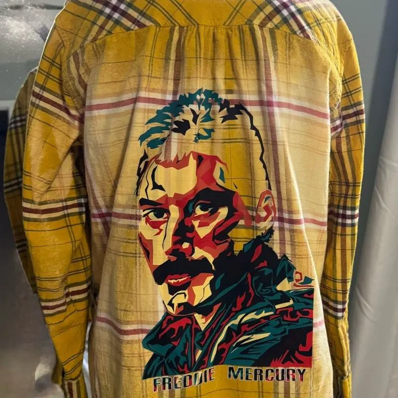 Women's Distressed bleached Freddy Mercury Flannel Shirt