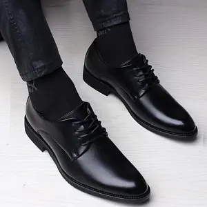 UOSO A Pair Of Men's Business Shoes, Black, Pointed Toe, Plain, British Style, Low-top Casual Shoes.