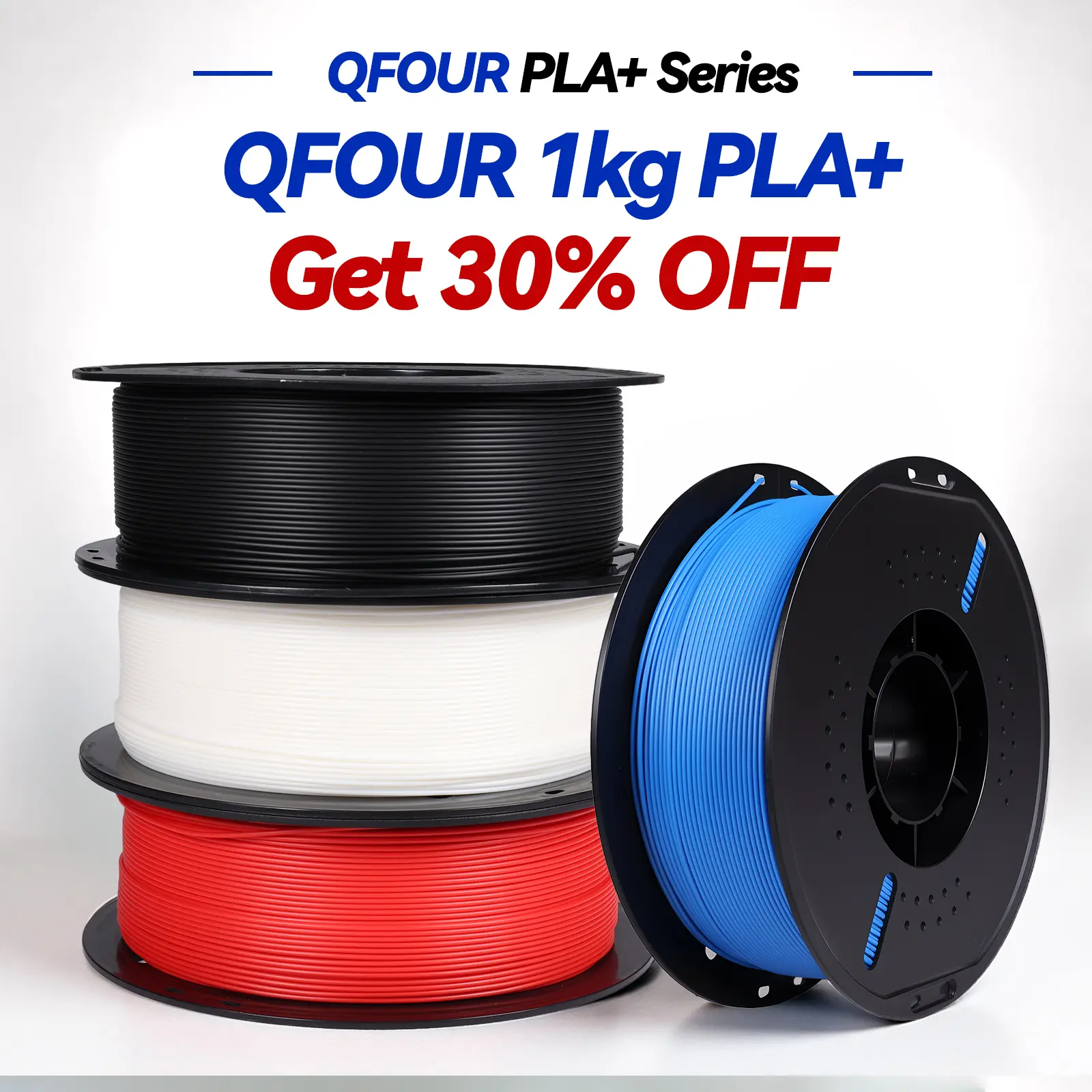 QFOUR PLA+ Filament 1.75mm, 1KG 3D Printer Filament Spool, ±0.02mm Accuracy, Smooth Feeding and Strong Layer Bonding, Vacuum Sealed for FDM 3D Printers