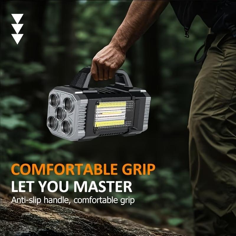 Outdoor COB flashlight, high-brightness and high-lumen rechargeable outdoor spotlight with dual front and rear lights, long-range solar flashlight, suitable for camping, emergencies, hunting and work lighting: protective function Type-C charging