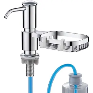 Sink Soap Dispenser with Sponge Holder, Built in Soap Dispensers for Kitchen Sink, Countertop Kitchen Sink Soap Dispenser with 39" Extension Tube Kit ABS Plastic, No More Refills, Chrome