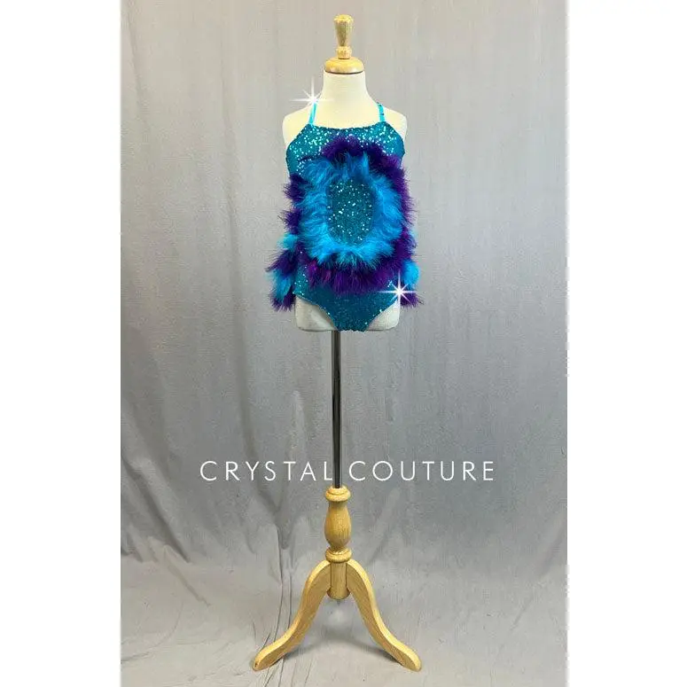 Custom "Sully" Inspired Zsa Zsa Leotard with Purple & Blue Feathers - Rhinestones